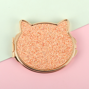 Cat Shape Foldable Double Sided <b>Makeup</b> <b>Mirror</b> Portable Pocket Vanity <b>Mirror</b> <b>Magnifying</b> Travel Cosmetic <b>Mirror</b> Orange Glitter - Product Image 2