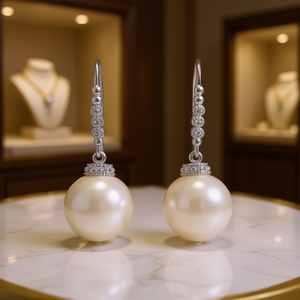 Pendientes de Perlas Akoya, Plata 925, Perlas Cultivadas Redondas AAA, Engaste en Bisel, Estilo Clásico para Mujer, para Boda, E326 - Product Image 2