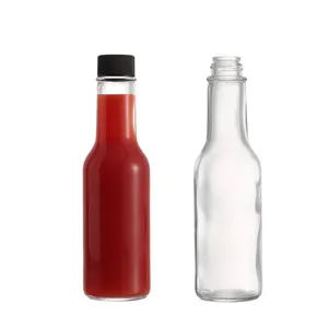 热卖定制标签贴纸毛绒玻璃5盎司辣椒热酱瓶，带螺丝盖