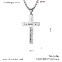 Collier en acier inoxydable de haute qualité, personnalisé, en gros, avec croix, bijoux religieux chrétiens, inspiré de la foi biblique