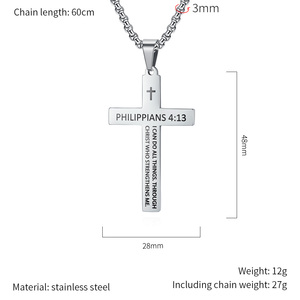 Collier en acier inoxydable de haute qualité, personnalisé, en gros, avec croix, bijoux religieux chrétiens, inspiré de la foi <span class=keywords><strong>biblique</strong></span> - Product Image 2