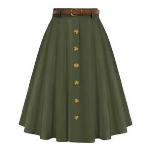 Jupe plissée Maxi de taille haute personnalisée pour femmes, couleur unie, design de mode, style décontracté avec décoration de ceinture - Product Image 1