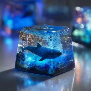 Tecla de resina de <span class=keywords><strong>mar</strong></span> profundo pintada a mano artesanal, silueta de tiburón y brillo oceánico para teclados mecánicos - Product Image 1