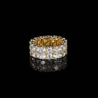 Bague Hip Hop pour Homme TYHL de la Marque Tendance, Double Rangée de Zircons Créés en Laboratoire, Géométrique, Plaqué Or 18K, Modèle TY011R