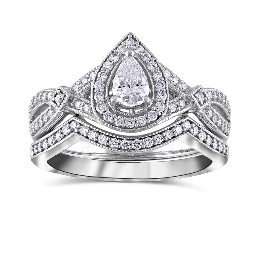 Trendy Diamond Wedding Couple Silver 925 Rings Set Engagement Party Ring Set Bride