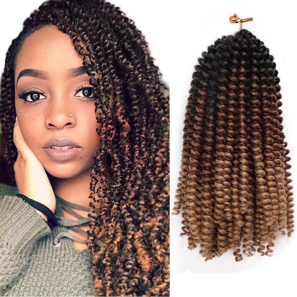 Groothandel Synthetische Kleurrijke Afro Krullend 8 12 Inches Ombre Kleuren Lente Passie Twist Water Wave Gehaakte Vlecht Haarverlenging