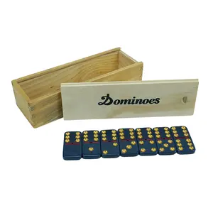 Kaile factory oem double six dark brown domino set jeu gold dot with custom wooden box custom design for gambling products