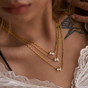 2025 Dazan New Ins 18K Chapado en oro Acero inoxidable Francés Minimalista Lucky Grass Tear Zircon 3 Diseño Garra Collar con clip de papel - Product Image 1