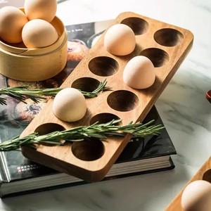 Wooden Egg Storage Box Acacia Wood Egg Tray Divided Design <b>Kitchen</b> Freshness Preservation - Product Image 4