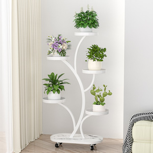 <span class=keywords><strong>Support</strong></span> à fleurs <span class=keywords><strong>sur</strong></span> <span class=keywords><strong>pied</strong></span> en acier chromé, multi-niveaux, mobile, pour balcon - Product Image 2