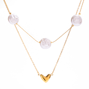 J & D 18K placa de oro collar de acero inoxidable elegante collar de perlas de cristal elegante collar con colgante de corazón - Product Image 6