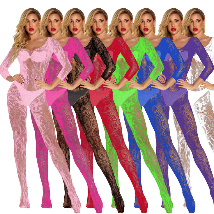 Сексуальные сетчатые чулки с длинным рукавом и цветочным принтом для девушек