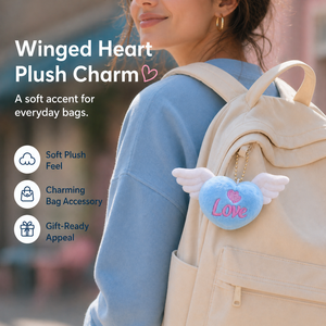 Porte-clés en peluche en forme de cœur avec ailes, rose et bleu, design amour, pour téléphone ou sac, unisexe, vente en gros OEM/ODM - Product Image 2