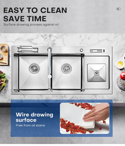 Évier de cuisine <span class=keywords><strong>en</strong></span> acier inoxydable Éviers de cuisine à <span class=keywords><strong>double</strong></span> cuvette Évier de cuisine fait main avec poubelle - Product Image 4