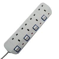 Rallonge électrique britannique 4 voies 13A 250V avec interrupteurs individuels - Approuvé BS1363, multiprise britannique 4 prises