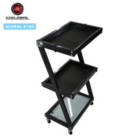 Chariot à roulettes en verre à trois niveaux fabriqué en Chine, organisateur minimaliste pour articles de soins personnels, avec cloison, mouvement silencieux et fluide