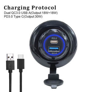 Montaje en Panel plano redondo Dual Usb carga rápida <span class=keywords><strong>3</strong></span>,0 puerto y Pd Usb C enchufe de cargador de coche 12V salida Usb para coche barco camión marino - Product Image 2