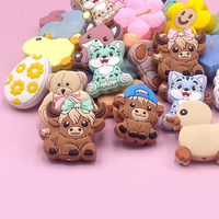 Perles en silicone pour bébé, perles de dentition, animaux de dessin animé, breloques, vente en gros