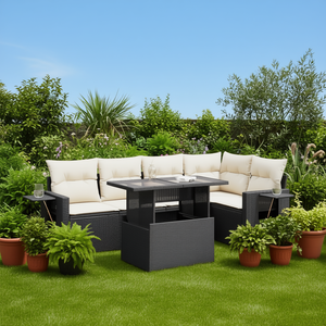 Juego de Sofás de Jardín Color Crema con Mesa, 6 Plazas, Muebles de Ratán para Exteriores, Diseño Contemporáneo - Product Image 2