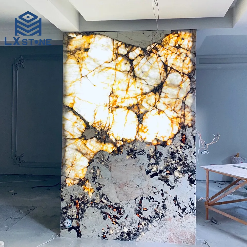 LX Modern Living Room Area Design Marble Wall Decoration LED Backlit Stone Background