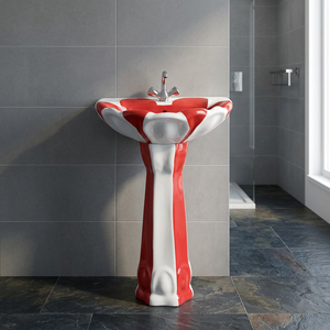 Luxury Multi Color Lotus Design Ceramic Pedestal Wash Basin Rectangle Lavabo Sink For Hospital Bathroom - Product Image 2