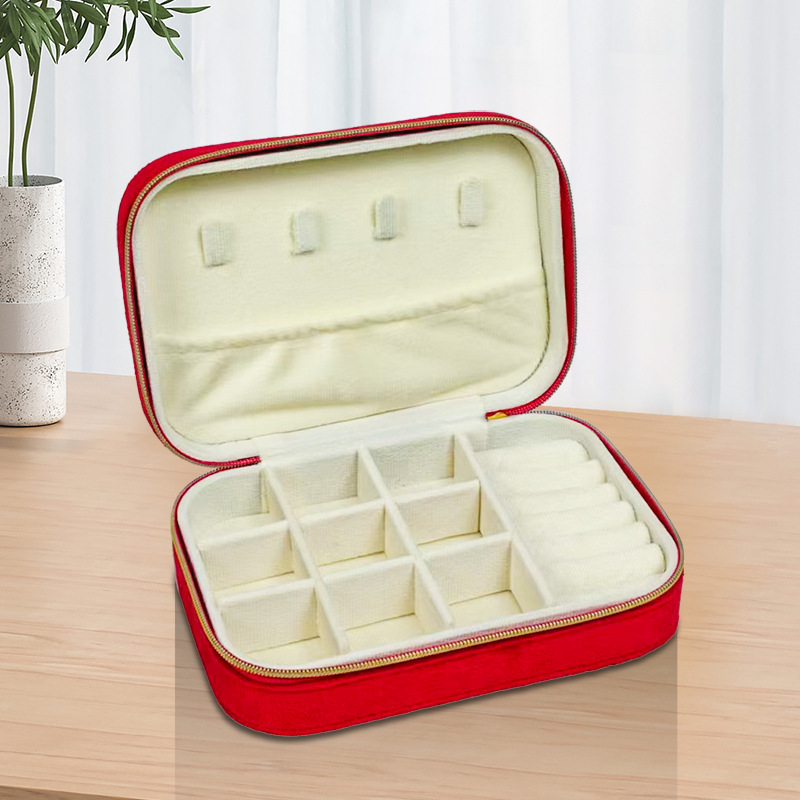 Lisi scatola portaoggetti lunga in velluto rosso rosa