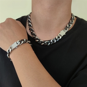 Showfay 12mm Hip-Hop Schwarze Kubanische Kette Premium Edelstahl-Keramik-Halskette mit Anpassbarem Logo - Product Image 2