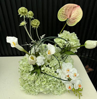 Boule de fleurs artificielle PPS effet toucher réel, arrangement floral vert pour décoration de table de mariage et événements - Grande Vente