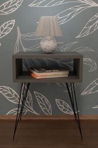 Table de chevet pour chambre à coucher avec étagère de rangement et panneau ouvert, dessus en bois écologique et durable, étagère à livres en panneaux de particules et métal - Product Image 3