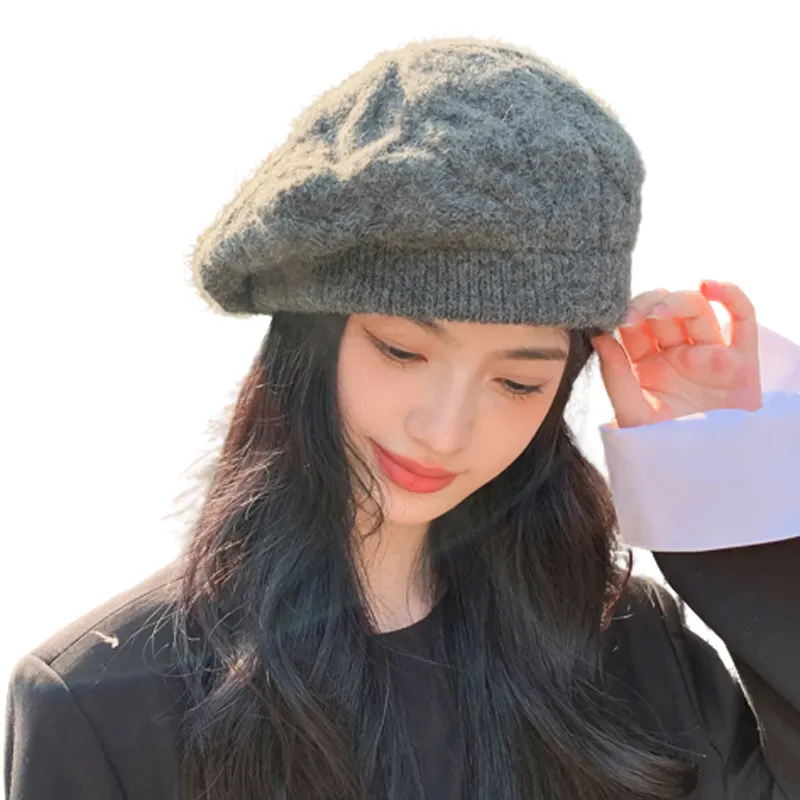 Winter Warm Painter's Hat Solid Color Everything Casual Ladies Cotton Beret Cap French Style Wool Beret