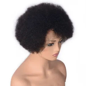 Short Afro Kinky Curly Full Lace Wig Natural Color Brazilian Remy Human Hair Wigs For Black Women With Baby Hair Favor Lace Wigs