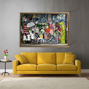 Stylish Abstract Graffiti Printed <b>Canvas</b> Artwork, Banksy Inspired Design,GOLD <b>FRAMED</b> <b>CANVAS</b> - Product Image 3