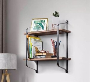 <span class=keywords><strong>Estantería</strong></span> flotante antigua, montada en la pared, <span class=keywords><strong>Industrial</strong></span>, cocina, dormitorio, doble cubierta, <span class=keywords><strong>hierro</strong></span> moderno de <span class=keywords><strong>madera</strong></span> - Product Image 3