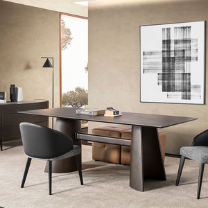 Ensemble de table et chaises de salle à manger rectangulaires en bois de couleur fumée, style minimaliste italien, 6 places, démontage requis, mobilier moderne pour la maison et les restaurants - Product Image 2