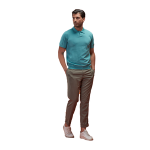 Camiseta de Punto de Manga Corta para Hombre, Color Sólido, Corte Regular, Transpirable, Antiarrugas, Informal, Color Verde Azulado, 100% Algodón Teñido con Hilo - Product Image 1