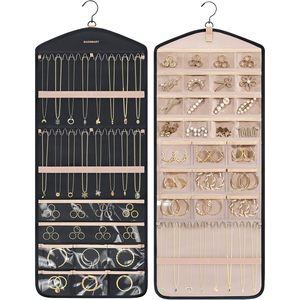 Organisateur de bijoux suspendu double face avec crochets pour colliers, boucles d'oreilles, bagues, rangement mural - Product Image 1