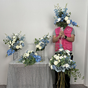 Bouquets <span class=keywords><strong>de</strong></span> roses bleues <span class=keywords><strong>et</strong></span> blanches artificielles en soie permanentes personnalisées - Product Image 6