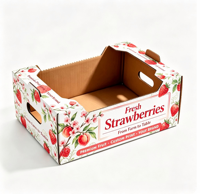 Boîte en carton ondulé pour fraises fraîches OEM ODM, boîte d'emballage pour fruits personnalisée avec trou de transport