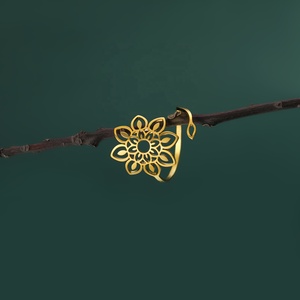 Cincin baja tahan karat bunga matahari filigri cincin jari dapat disesuaikan terbuka wanita perhiasan <span class=keywords><strong>Bohemian</strong></span> Buddha hadiah pernikahan - Product Image 2