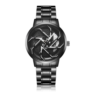 Hot Sell Stainless Steel Band Watch Premium Quartz <b>Movement</b> Car Rim Wheel Shaped Rotating Dial Relogio Masculino - Product Image 5