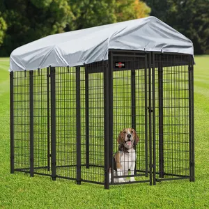 Heavy Duty Galvanized Steel Welded Wire Mesh Enclosure Dog Cage Outdoor 6*4*8 Ft Zoo Animal Crate Dog House Run Kennel With Roof