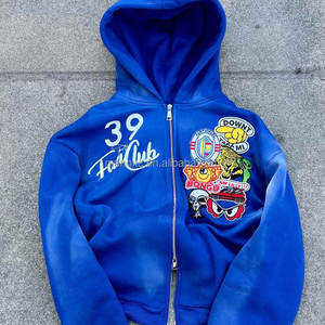 <strong>Purple</strong> Slim Fit Sun Faded Full Zip up Streetwear Hoddie Custom Manufacturer Heavyweight 3d Embroidery Patches Heavy <strong>Hoodie</strong> <strong>Men</strong> - Product Image 2