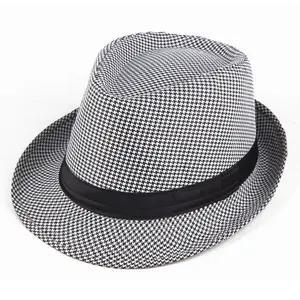 Men's Summer Cotton Pinstripe English Plaid Fedora Trilby Hat Lt Gray L/XL 58cm