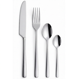 Ensemble de couverts minimalistes en acier inoxydable, finition miroir, passe au lave-vaisselle, pour mariage et repas, couteau, fourchette, cuillère - Product Image 1
