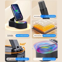 Microphone sans fil 5-en-1, support de téléphone karaoké, batterie externe pour mini-haut-parleur 5.2 et système audio portable avec lumière d'ambiance