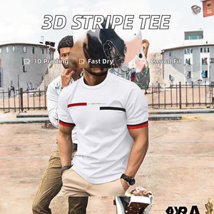 T-shirt à rayures 3D pour hommes, col en O, col rond, 220 grammes, streetwear harajuku, hip hop, hauts décontractés tendance - Product Image 2