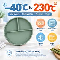 Plateau à repas pour bébé en silicone à trois compartiments, étanche, compatible lave-vaisselle, écologique, non toxique, portable, réutilisable, durable, motif dessin animé