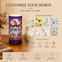 Adorable Veilleuse LED 3D Imprimée Personnalisée en PLA sur Base en Bois, Thème Chiot Citrouille Halloween, avec Télécommande et Fonction Vase Double Usage