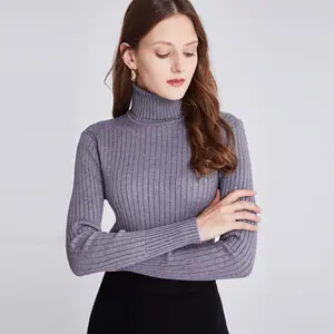 2023 여자의 회색 색깔 겨울 온난한 단단한 스웨터 케이블 니트 터틀넥 스웨터