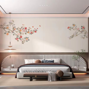 Carta da Parati Murale in Seta con Ricamo Botanico Chinoiserie Personalizzata per Camere da Letto e Sale da Pranzo, Design Paesaggistico Naturale Cinese Personalizzabile - Product Image 1